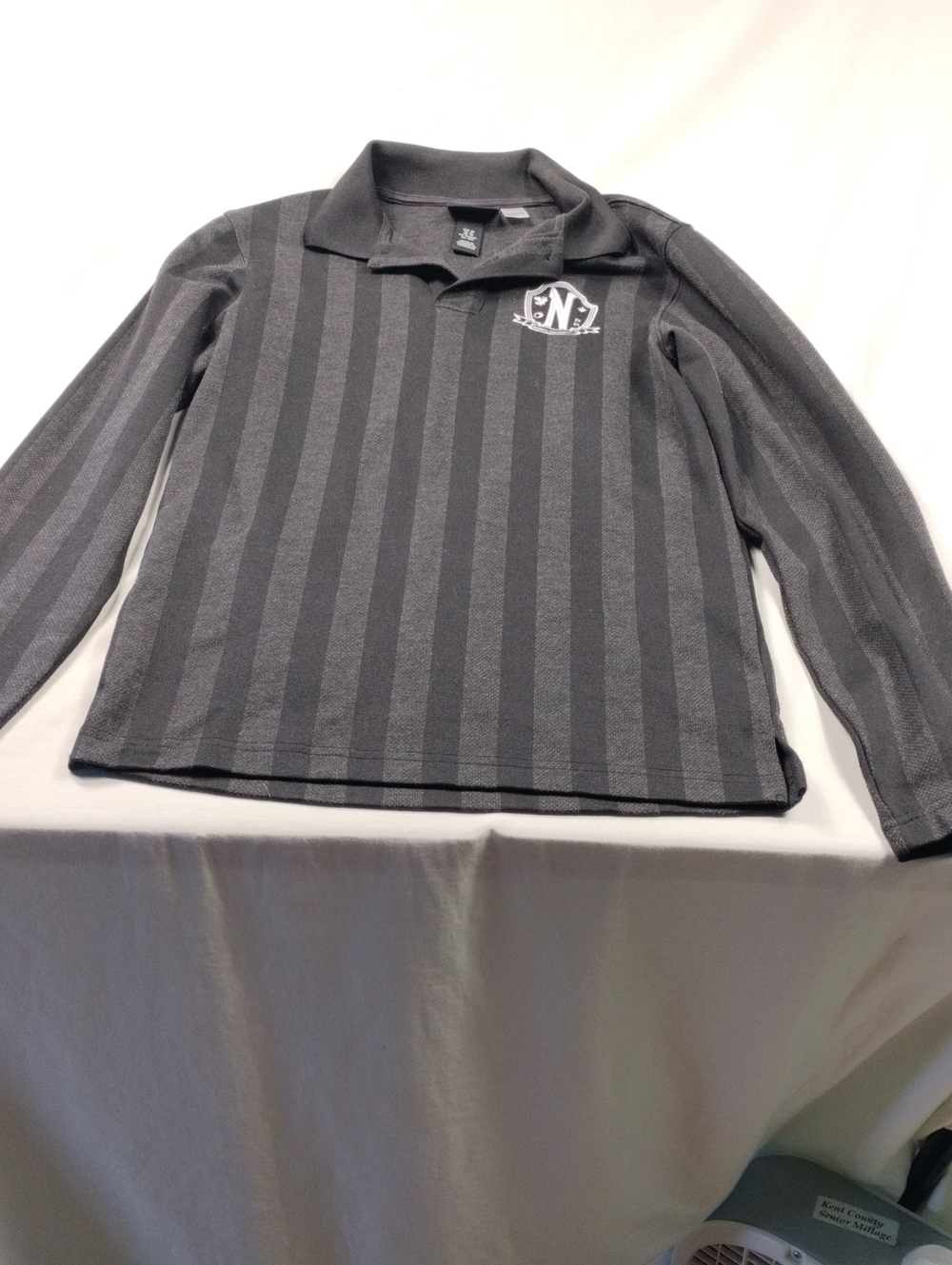 H&M Wednesday Adams Boys' Gray Striped Long Sleeve Polo Size XS